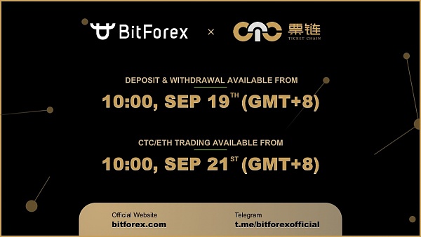 BitForex币夫交易所于9月21日上线CTC票链