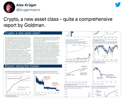 报告：高盛将加密货币作为一种资产类别进行研究